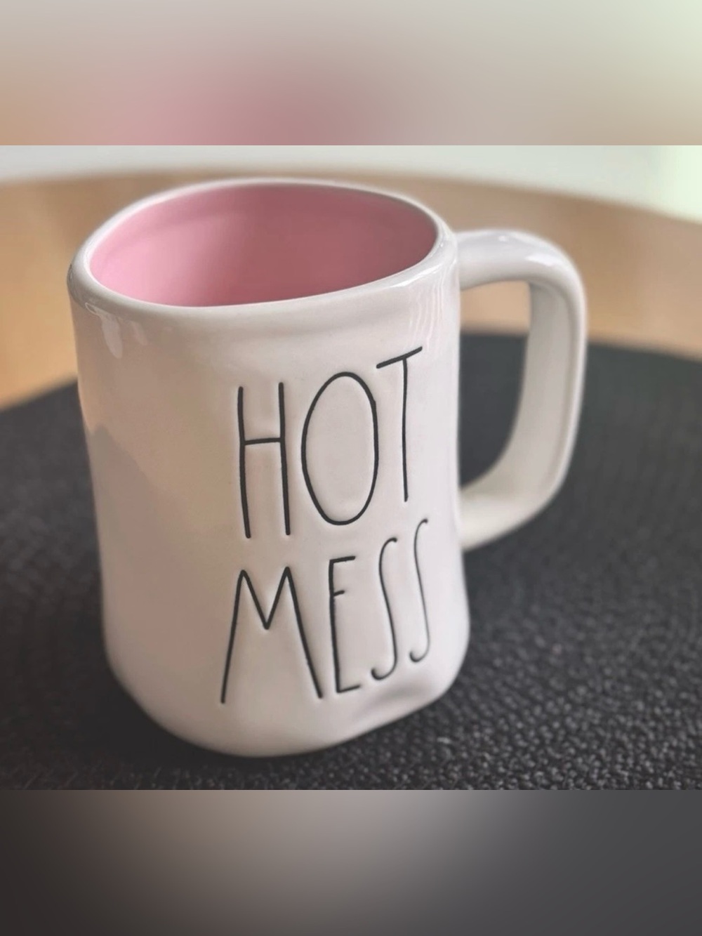 Rae Dunn “HOT MESS” White Mug 16oz with Soft Pink Interior - Like New